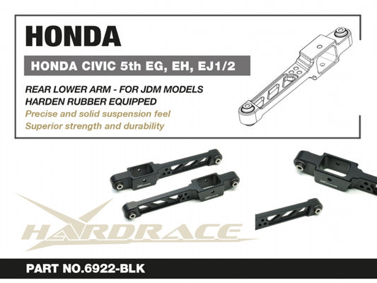 Hardened Rubber Rear Lower Control Arm - 2 pcs/set - BLACK (88 CR-X Si, JDM EF, EG & Integra Type R only)