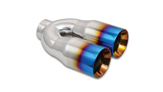Vibrant 2.5in ID Dual 3.5in OD Round SS Tips (Double Wall, Straight Cut) with Burnt Blue Finish | 1339B