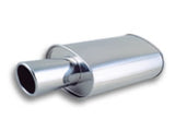 Vibrant StreetPower Turbo Oval Muffler with 4in Round Tip Angle Cut Rolled Edge - 3in inlet I.D. | 1042